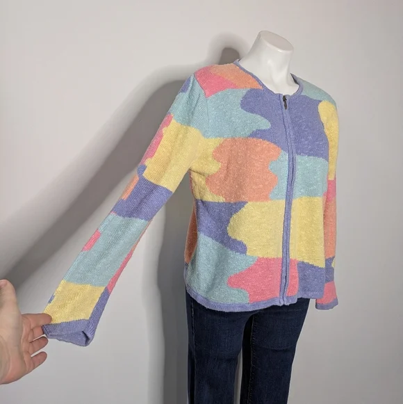 Vintage Christopher & Banks Colorful Abstract Zip Up Cardigan Sweater L - Picture 3 of 7